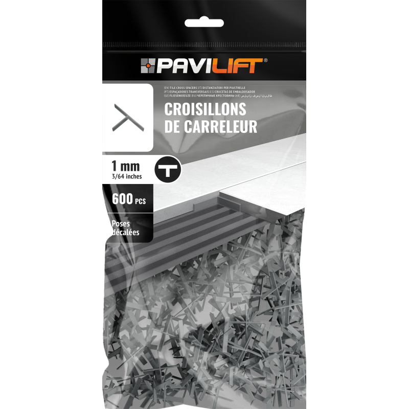 SACHET DE 600 CROISILLONS DE CARRELEUR EN Té ( T ) 1 MM