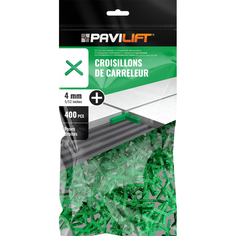 SACHET DE 400 CROISILLONS DE CARRELEUR EN CROIX ( + ) 4 MM