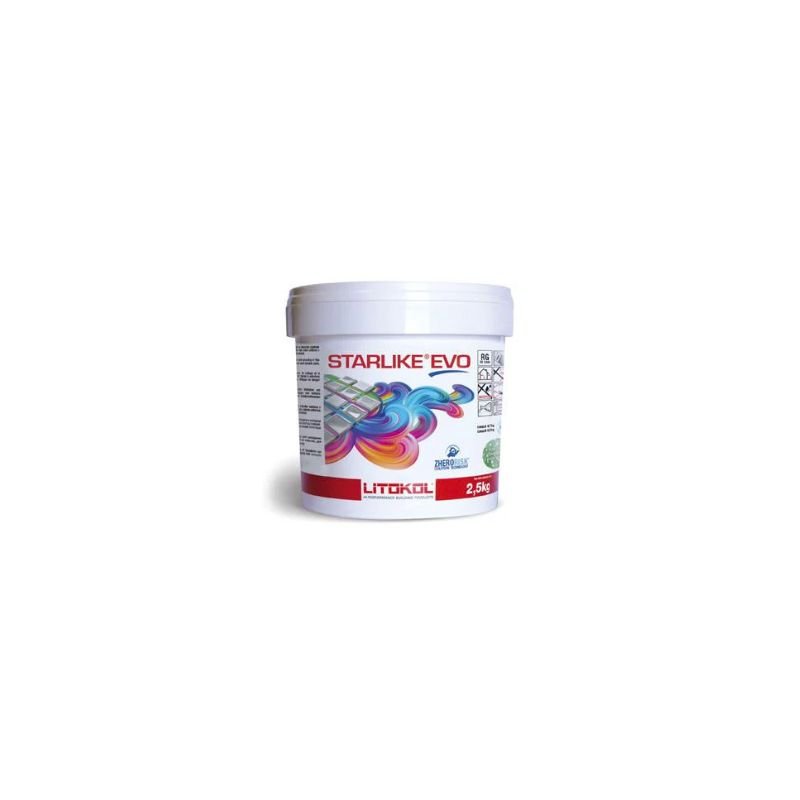 Pot de 2.5 Kgs mortier époxy Litokol Starlike Evo Bianco Ghiaccio + éponge à émulsionner Pot de 2.5 Kgs mortier époxy Litokol Starlike Evo Bianco Ghiaccio + éponge à émulsionner